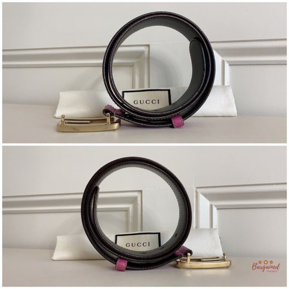 Authentic Gucci Dark Pink Leather Gold G Logo Buckle Belt Size 85/34 main image 11